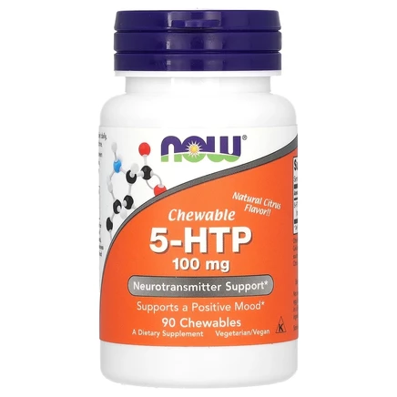 NOW Foods, 5-гидрокситриптофан, натуральный цитрусовый вкус, 100 мг, 90 жевательных таблеток