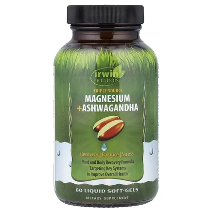 Irwin Naturals, Triple Source Magnesium + ашваганда, 60 мягких таблеток