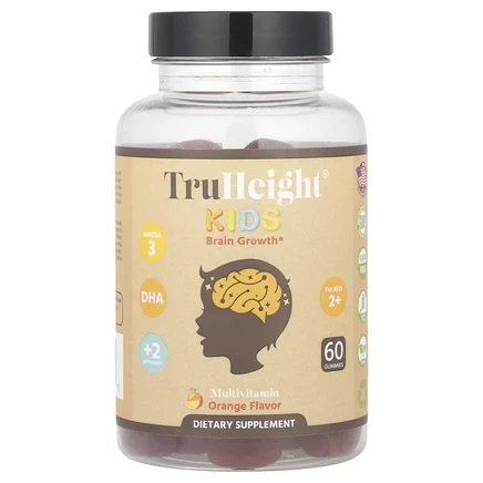 TruHeight, Toddler & Kids Brain Growth, для возраста +2, апельсин, 60 жевательных таблеток