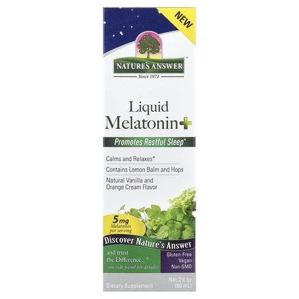 Nature's Answer, Liquid Melatonin +, крем с натуральной ванилью и апельсином, 5 мг, 60 мл (2 жидк. Унции)
