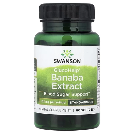 Swanson, GlucoHelp, экстракт банабы, 1,33 мг, 60 мягких таблеток