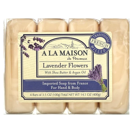 A La Maison de Provence, кусковое мыло для рук и тела с ароматом лаванды, 4 куска по 100 г (3,5 унции)