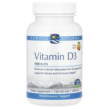 Nordic Naturals, Витамин D3, апельсин, 1000 МЕ, 120 мягких таблеток