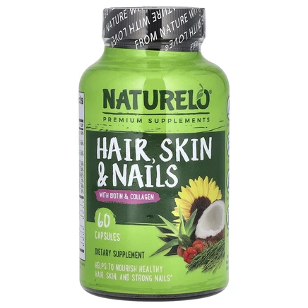 NATURELO, Для волос, кожи и ногтей с биотином и коллагеном, 60 капсул