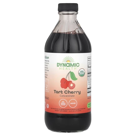 Dynamic Health, Сертифицированный органический продукт Tart Cherry, 100-процентный концентрированный сок, неподслащенный, 473 мл (16 жидких унций)
