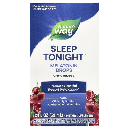 Nature's Way, Sleep Tonight, мелатониновые капли с L-теанином и травами, вишня, 59 мл (2 жидк. унц.)