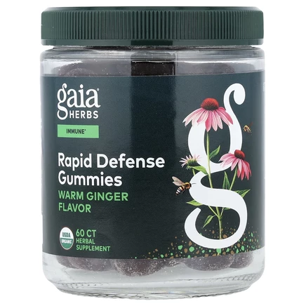 Gaia Herbs, Immune Rapid Defense, имбирь, 60 вегетарианских жевательных таблеток