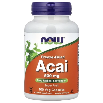 NOW Foods, сублимированные ягоды асаи, 500 мг, 100 растительных капсул