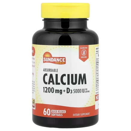 Sundance Vitamins, легкоусвояемый кальций с витамином D3, 60 капсул с быстрым высвобождением
