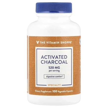 The Vitamin Shoppe, Активированный уголь, 520 мг, 100 растительных капсул (260 мг на капсулу)