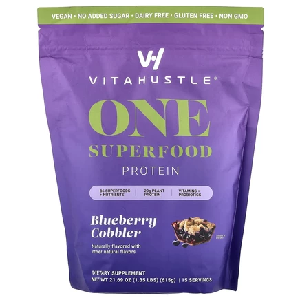 VitaHustle, One Superfood Protein, протеин из суперфудов, со вкусом голубики, 615 г (1,35 фунта)