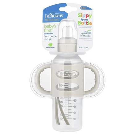 Dr. Brown's, Бутылочка с носиком Sippy, для детей старше 6 месяцев, серая, 250 мл (8 унций)