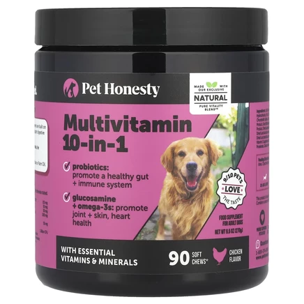 Pet Honesty, Мультивитамины 10 в 1, для взрослых собак, курица, 90 жевательных таблеток, 270 г (9,5 унции)