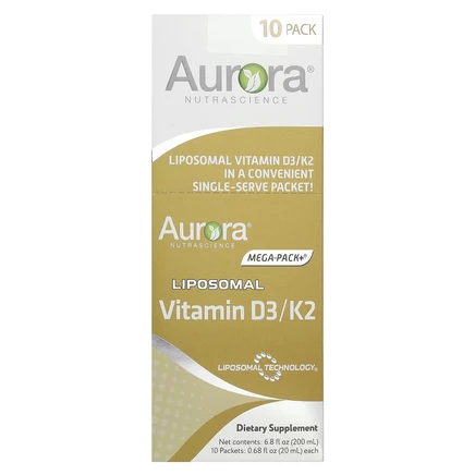 Aurora Nutrascience, Липосомальный витамин D3 / K2, 10 пакетиков по 20 мл (0,68 жидк. Унции)