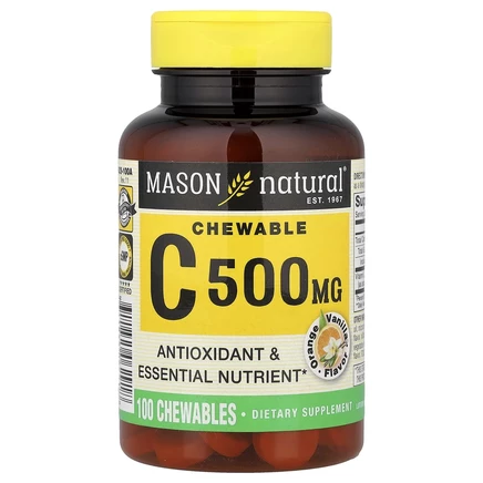 Mason Natural, Витамин C, апельсин и ваниль, 500 мг, 100 жевательных таблеток