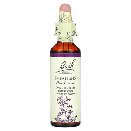 Bach, Original Flower Remedies, Impatiens, 20 мл (0,7 жидк. Унции)