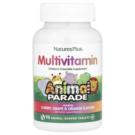 NaturesPlus, Animal Parade, детские жевательные мультивитамины, ассорти, 90 таблеток в форме животных
