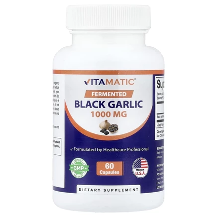 Vitamatic, ферментированный черный чеснок, 1000 мг, 60 капсул (500 мг в 1 капсуле)
