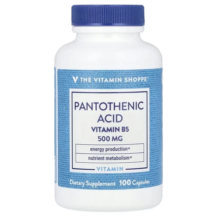 The Vitamin Shoppe, Пантотеновая кислота, витамин B5, 500 мг, 100 капсул