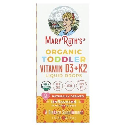 MaryRuth's, Органические жидкие капли с витаминами D3 и K2 для малышей, для детей от 1 до 3 лет, без добавок, 30 мл (1 жидк. Унция)