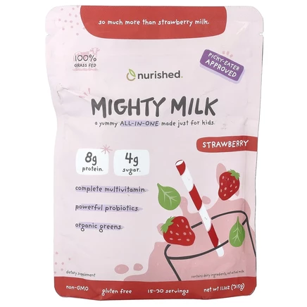 Nurished, Mighty Milk, со вкусом клубники, 315 г (11,1 унции)