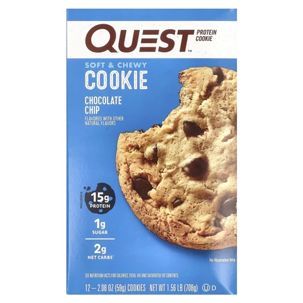 Quest Nutrition, протеиновое печенье, шоколадная крошка, 12 упаковок, 59 г (2,08 унции) каждая