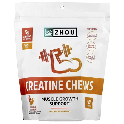 Zhou Nutrition, Creatine Chews, персик и манго, 60 жевательных таблеток