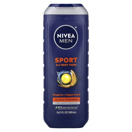 Nivea, Men, гель для душа, спортивная серия, мандарин и перец, 500 мл (16,9 жидк. унции)