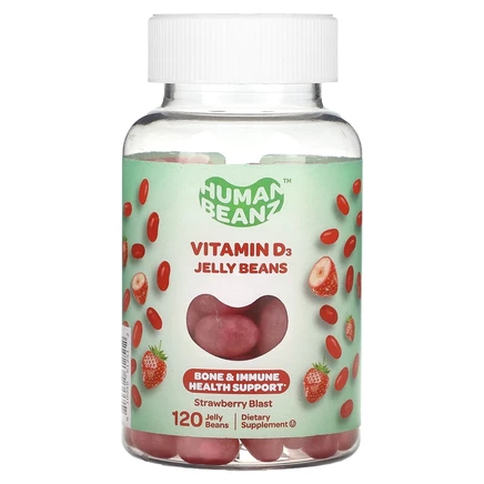 Human Beanz, желейные бобы с витамином D3, со вкусом клубники, 120 желейных бобов
