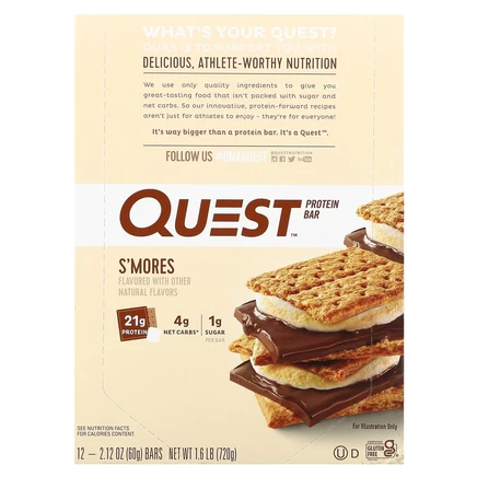 Quest Nutrition, Протеиновый батончик «Печенье с зефиром», 12 батончиков, 60 г (2,12 унции) каждый