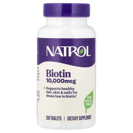 Natrol, биотин, максимальная сила действия, 10 000 мкг, 200 таблеток