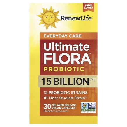 Renew Life, Ultimate Flora, пробиотик для ежедневного применения, 15 миллиардов живых культур, 30 вегетарианских капсул