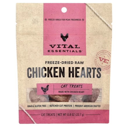 Vital Essentials, сублимированные лакомства для кошек из необработанных ингредиентов, куриные сердечки, 22,7 г (0,8 унции)