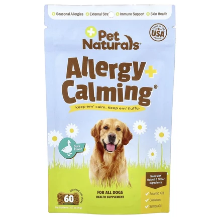 Pet Naturals, Средство от аллергии и успокаивающее, для всех собак, утка, 60 жевательных таблеток, 90 г (3,17 унции)
