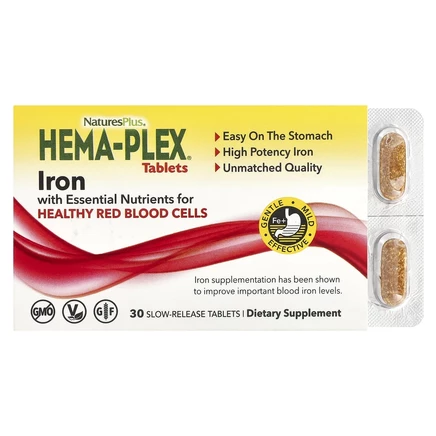 NaturesPlus, Hema-Plex, железо, 30 таблеток медленного высвобождения