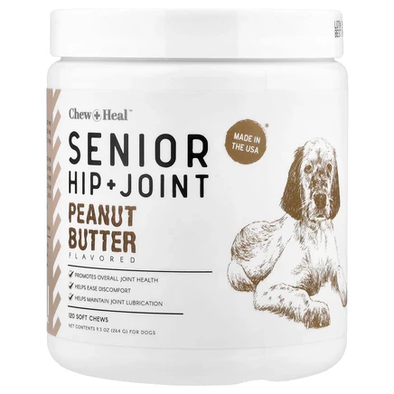 Chew + Heal, Senior, добавка для бедер и суставов, для собак, арахисовая паста, 120 жевательных таблеток, 264 г (9,3 унции)