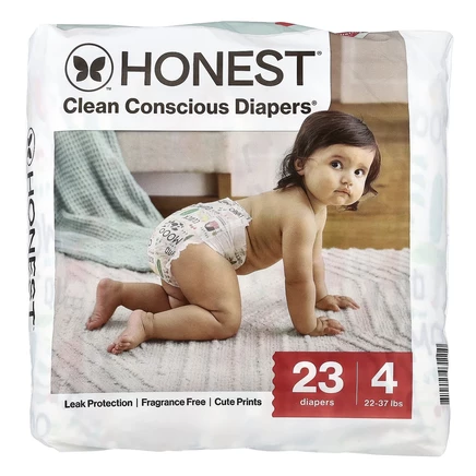 The Honest Company, Clean Conscious Diapers ™, размер 4, 22–37 фунтов, подгузники с красителем, 23 подгузников