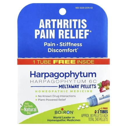 Boiron, Гранулы из гарпагофитума (Harpagophytum Meltaway), 3 тюбика, 80 гранул в каждом
