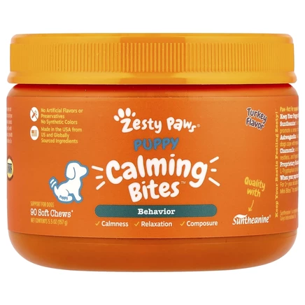 Zesty Paws, Calming Bites, для щенков, для поведения, для всех возрастов, с индейкой, 90 жевательных таблеток