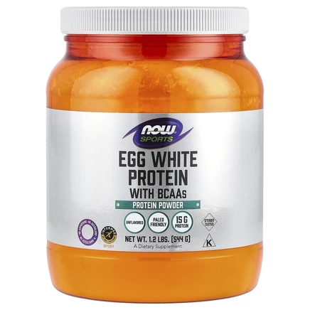NOW Foods, Sports, яичный белок с разветвленной цепью (BCAA), протеиновый порошок, без добавок, 544 г (1,2 фунта)
