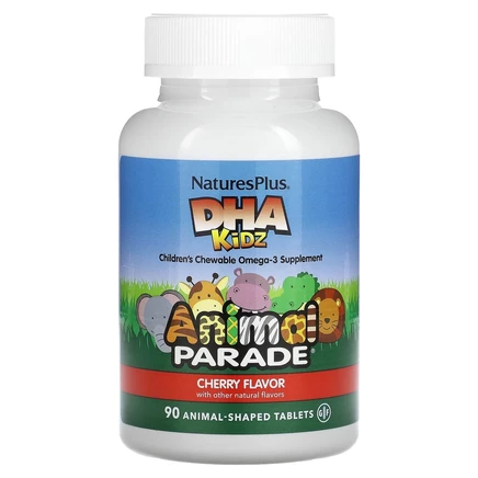 NaturesPlus, Source of Life, Animal Parade, ДГК для детей, детские жевательные таблетки, натуральный вишневый вкус, 90 таблеток в форме животных