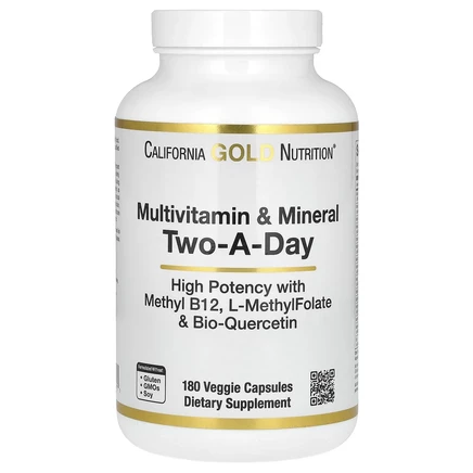 California Gold Nutrition, мультивитамины и минералы, две капсулы в день, 180 растительных капсул