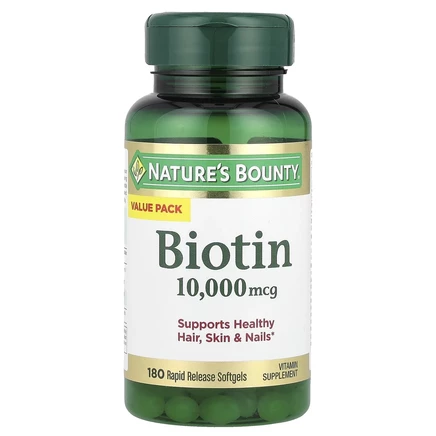 Nature's Bounty, Биотин, 10 000 мкг, 180 мягких таблеток с быстрым высвобождением