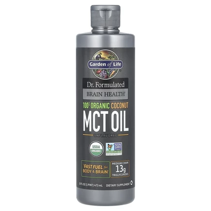 Garden of Life, Цельнопищевой магний Formulated Brain Health, 100% органическое кокосовое масло со среднецепочечными триглицеридами, без добавок, 473 мл (16 жидк. Унций)