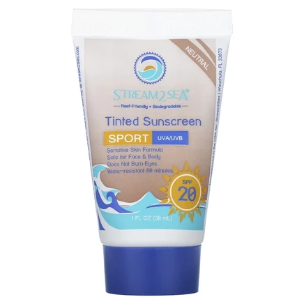 Stream2Sea, Солнцезащитное средство с тонирующим эффектом, Sport, SPF 20, нейтральный, 30 мл (1 жидк. Унция)