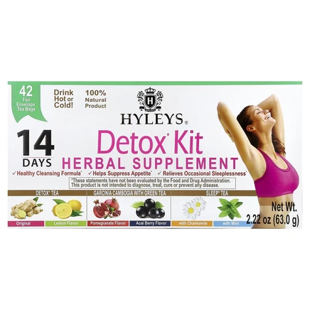 Hyleys Tea, Detox Kit, 14-дневное очищение, разные вкусы, 42 чайных пакетика в фольгированной упаковке, 63,0 г (2,22 унции)