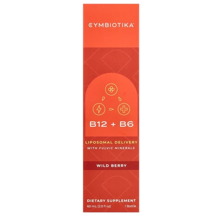 Cymbiotika, B12 + B6, липосомальное средство с фульвовыми минералами, лесные ягоды, 60 мл (2 жидк. Унции)