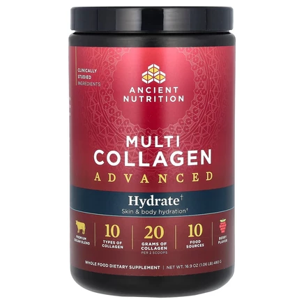 Ancient Nutrition, Multi Collagen Advanced, улучшенный коллаген, для гидратации, со вкусом ягод, 480 г (16,9 унции)