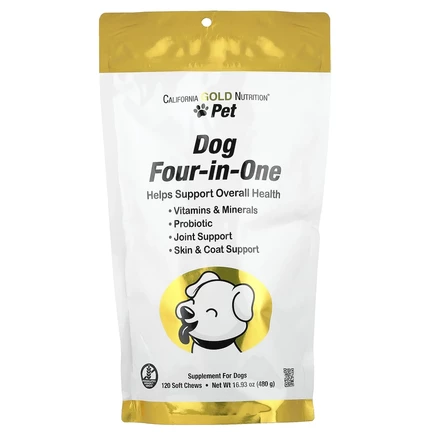California Gold Nutrition, Pet, собака, четыре в одном, 120 жевательных таблеток, 480 г (16,93 унции)