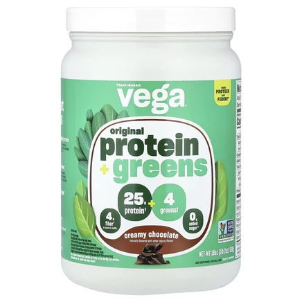 Vega, оригинальный растительный протеин и зелень, со вкусом шоколадного крема, 510 г (1 фунт 2 унции)